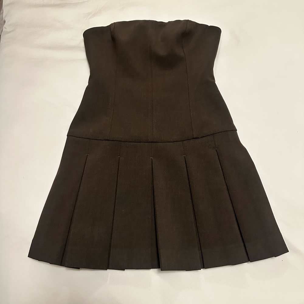 ARITZIA WILFRED POLISHED STRAPLESS MINI DRESS in Heather rich cocoa - Picture 5 of 7